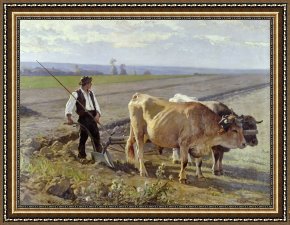 Edouard Framed Prints - The Furrow by Edouard Debat Ponsan