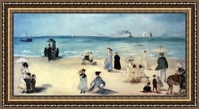 Edouard Framed Prints - Beach Scene by Edouard Manet