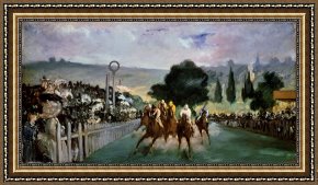 Edouard Framed Prints - Races at Longchamp by Edouard Manet