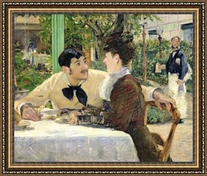 Edouard Framed Prints - The Garden of Pere Lathuille by Edouard Manet