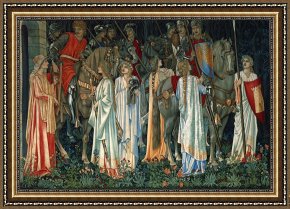 Round Midnight Framed Prints - The Arming And Departure of The Knights of The Round Table on The Quest of The Holy Grail by Edward Burne Jones