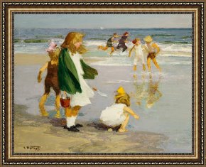 Henry Framed Paintings - Play in the Surf by Edward Henry Potthast