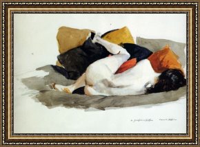 Edward Hopper Framed Prints - Reclining Nude by Edward Hopper