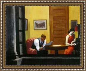 Edward Hopper Framed Prints - Room in New York by Edward Hopper