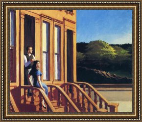 Edward Hopper Framed Prints - Sunlight on Brownstones by Edward Hopper