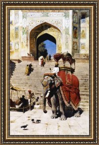 Royal Framed Prints - Royal Elephant at The Gateway to The Jami Masjid, Mathura by Edwin Lord Weeks