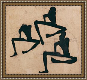 Males Nudes in a Seated Tug-of-war Framed Paintings - Composition with Three Male Nudes by Egon Schiele