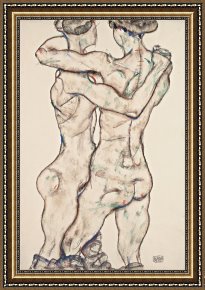 Naked Framed Paintings - Naked Girls Embracing by Egon Schiele