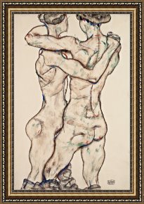 Naked Framed Paintings - Naked Girls Embracing by Egon Schiele