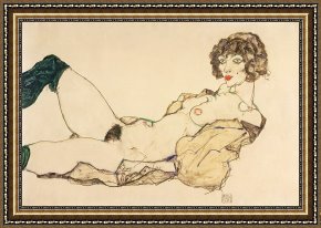 The Green Sail Framed Prints - Reclining Nude in Green Stockings by Egon Schiele