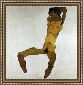 Seated Nude Framed Paintings - Seated Male Nude (self Portrait) by Egon Schiele