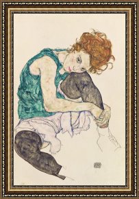 Woman with Cello Framed Prints - Seated Woman with Bent Knee by Egon Schiele