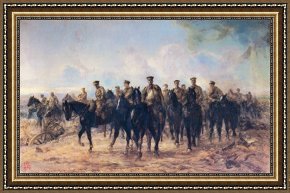 Royal Framed Prints - In The Retreat From Mons, The Royal Horse Guards by Elizabeth Thompson