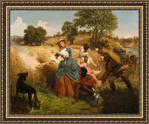 Mr And Mrs a Mosselman And Their Two Daughters Framed Paintings - Mrs. Schuyler Burning Her Wheat Fields on The Approach of The British by Emanuel Gottlieb Leutze