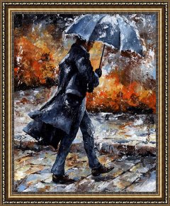 Walking The Plank Framed Paintings - Rainy day/07 - Walking in the rain by Emerico Toth