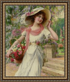Farm Garden with Flowers Framed Paintings - The Flower Garden by Emile Vernon