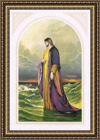 Walking The Plank Framed Paintings - Christ Walking On The Sea by English School