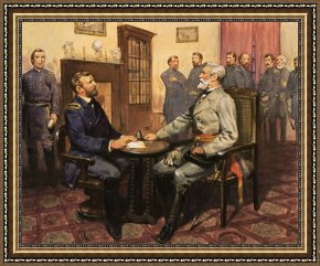 Robert Framed Prints - General Grant meets Robert E Lee by English School