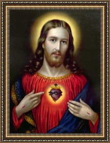 Jesus Healing The Leper Framed Prints - The Sacred Heart of Jesus by English School
