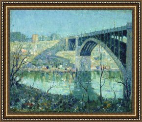 Night View of a Barge And It's Tug on The Kanawha River Framed Paintings - Spring Night, Harlem River by Ernest Lawson