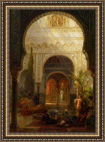 Sevilla Framed Paintings - The Patio Della Reina The Alcazar Sevilla by Ernst Carl Eugen Koerner