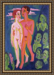 Ernst Ludwig Kirchner Framed Prints - A Couple In Front Of A Crowd by Ernst Ludwig Kirchner
