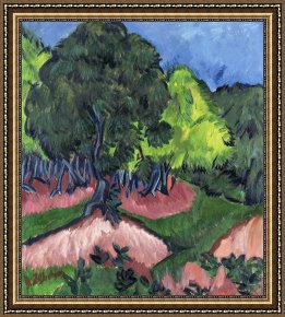 Ernst Ludwig Kirchner Framed Prints - Landscape With Chestnut Tree by Ernst Ludwig Kirchner