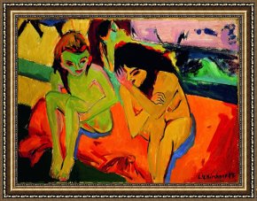 Naked Framed Paintings - Naked Girlstalking by Ernst Ludwig Kirchner