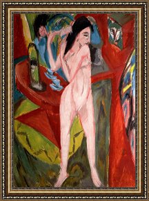 Ernst Ludwig Kirchner Framed Prints - Nude Woman Combing Her Hair by Ernst Ludwig Kirchner