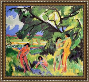 Ernst Ludwig Kirchner Framed Prints - Nudes Playing Under Tree by Ernst Ludwig Kirchner