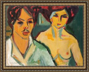 Ernst Ludwig Kirchner Framed Prints - Self Portrait With Model by Ernst Ludwig Kirchner