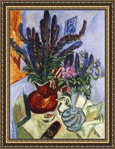 Ernst Ludwig Kirchner Framed Prints - Still Life With A Vase Of Flowers by Ernst Ludwig Kirchner