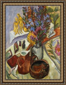 Ernst Ludwig Kirchner Framed Prints - Still Life With Jug And African Bowl by Ernst Ludwig Kirchner