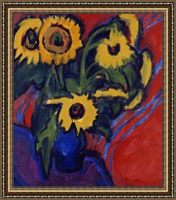 Ernst Ludwig Kirchner Framed Prints - Sunflowers by Ernst Ludwig Kirchner