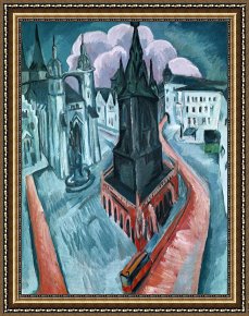 Ernst Ludwig Kirchner Framed Prints - The Red Tower In Halle by Ernst Ludwig Kirchner