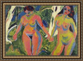 Ernst Ludwig Kirchner Framed Prints - Two Nude Women In A Wood by Ernst Ludwig Kirchner