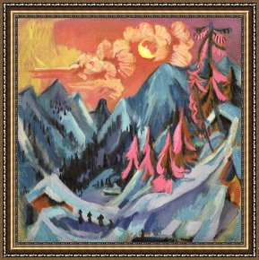 Ernst Ludwig Kirchner Framed Prints - Winter Landscape in Moonlight by Ernst Ludwig Kirchner