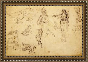Animals Framed Prints - Animal And Figure Studies by Eugene Delacroix