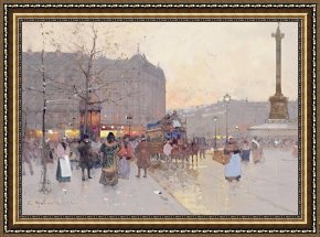 A Place Framed Prints - Figures in the Place de la Bastille by Eugene Galien-Laloue