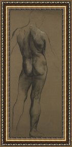 Males Nudes in a Seated Tug-of-war Framed Paintings - Male Nude Study by Evelyn De Morgan
