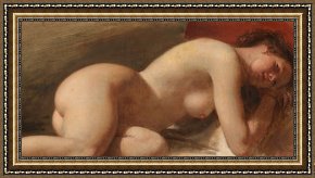 Unclothed Framed Paintings - Study of a reclining female nude by EW Wyon