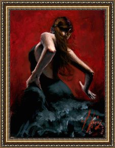 Saba at The Balcony VIII Black Dress Framed Prints - Dancer in Black Dress by Fabian Perez