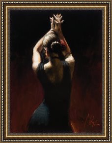 Saba at The Balcony VIII Black Dress Framed Prints - Flamenco Dancer in Black Dress by Fabian Perez