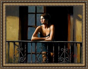 Saba at The Balcony VIII Black Dress Framed Prints - Saba at The Balcony VI by Fabian Perez