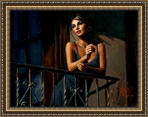 Saba at The Balcony VIII Black Dress Framed Prints - Saba at The Balcony VII by Fabian Perez