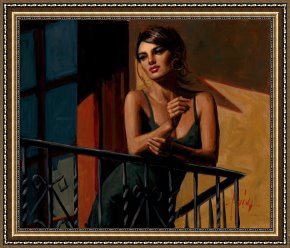Saba at The Balcony VIII Black Dress Framed Prints - Saba at The Balcony VII Black Dress by Fabian Perez
