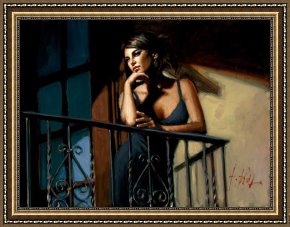 Saba at The Balcony VIII Black Dress Framed Prints - Saba at The Balcony VIII Black Dress by Fabian Perez