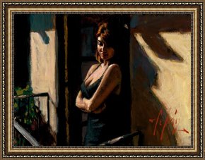 Saba at The Balcony VIII Black Dress Framed Prints - Saba at The Balcony with Black Dress by Fabian Perez