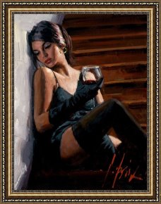 Saba at The Balcony VIII Black Dress Framed Prints - Saba on The Stairs White Wall by Fabian Perez
