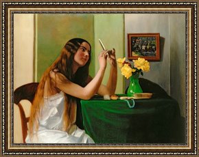 Edouard Framed Prints - At the Dressing Table by Felix Edouard Vallotton